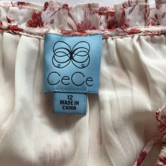 CeCe Floral Chiffon Tie-Neck Dress 12 Garden Party Ruffle Sheer Sleeve - Picture 10 of 17